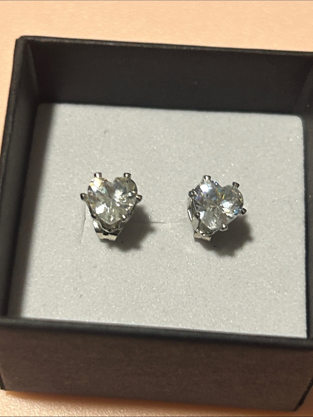 Source Unknown Silver Heart Cubic Zirconia Stud Earrings - Clear